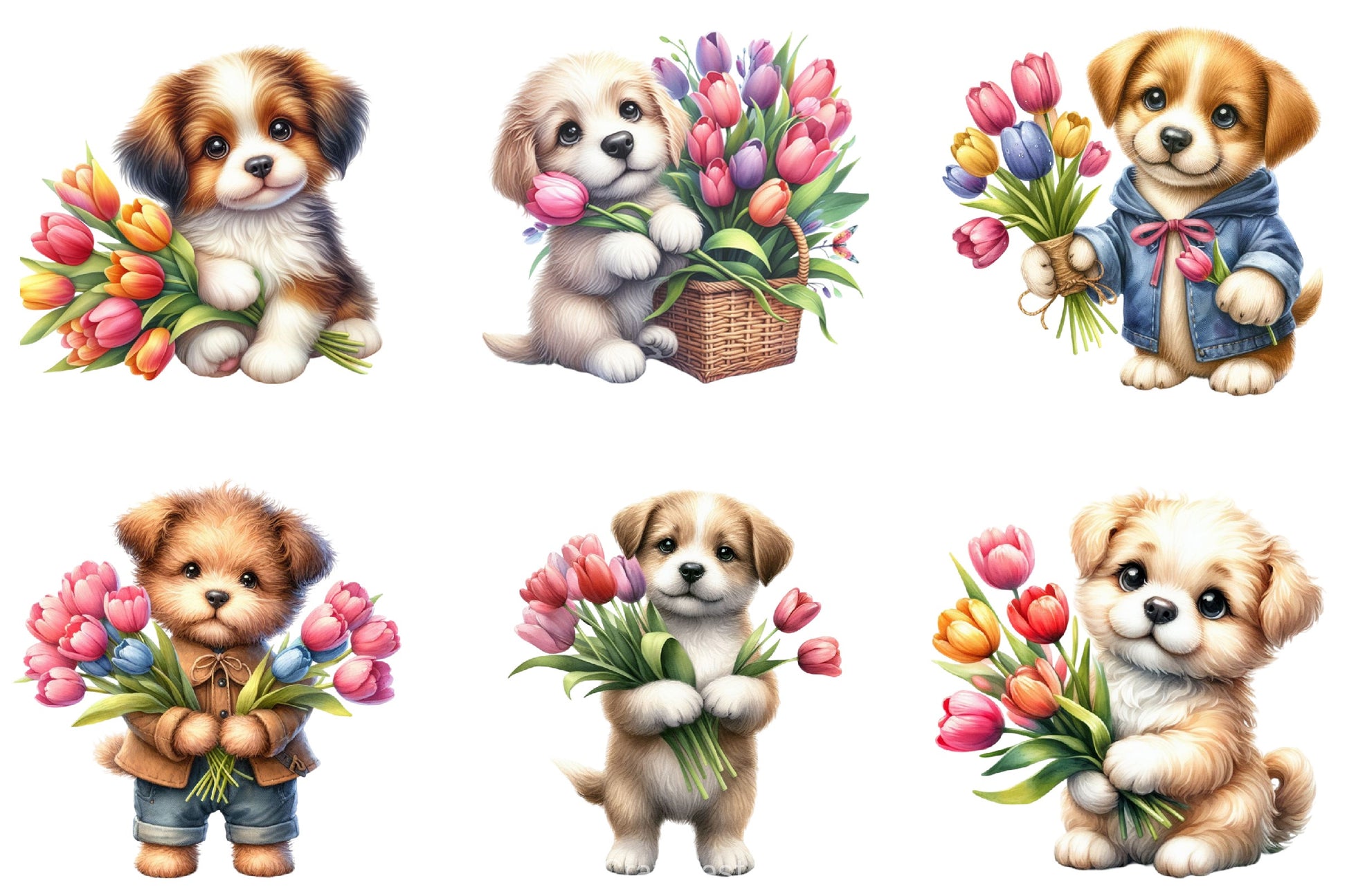 Cute Dog Flower Clipart Bundle - CraftNest - Digital Crafting and Art