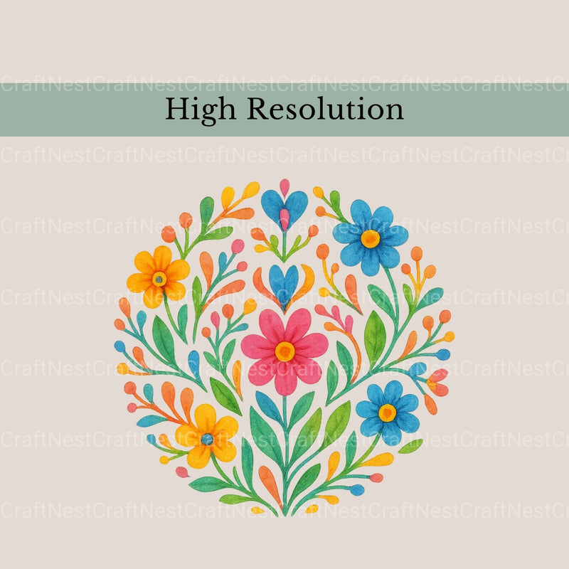 Mexican Flowers Circle Clipart Bundle - CraftNest - Digital Crafting and Art