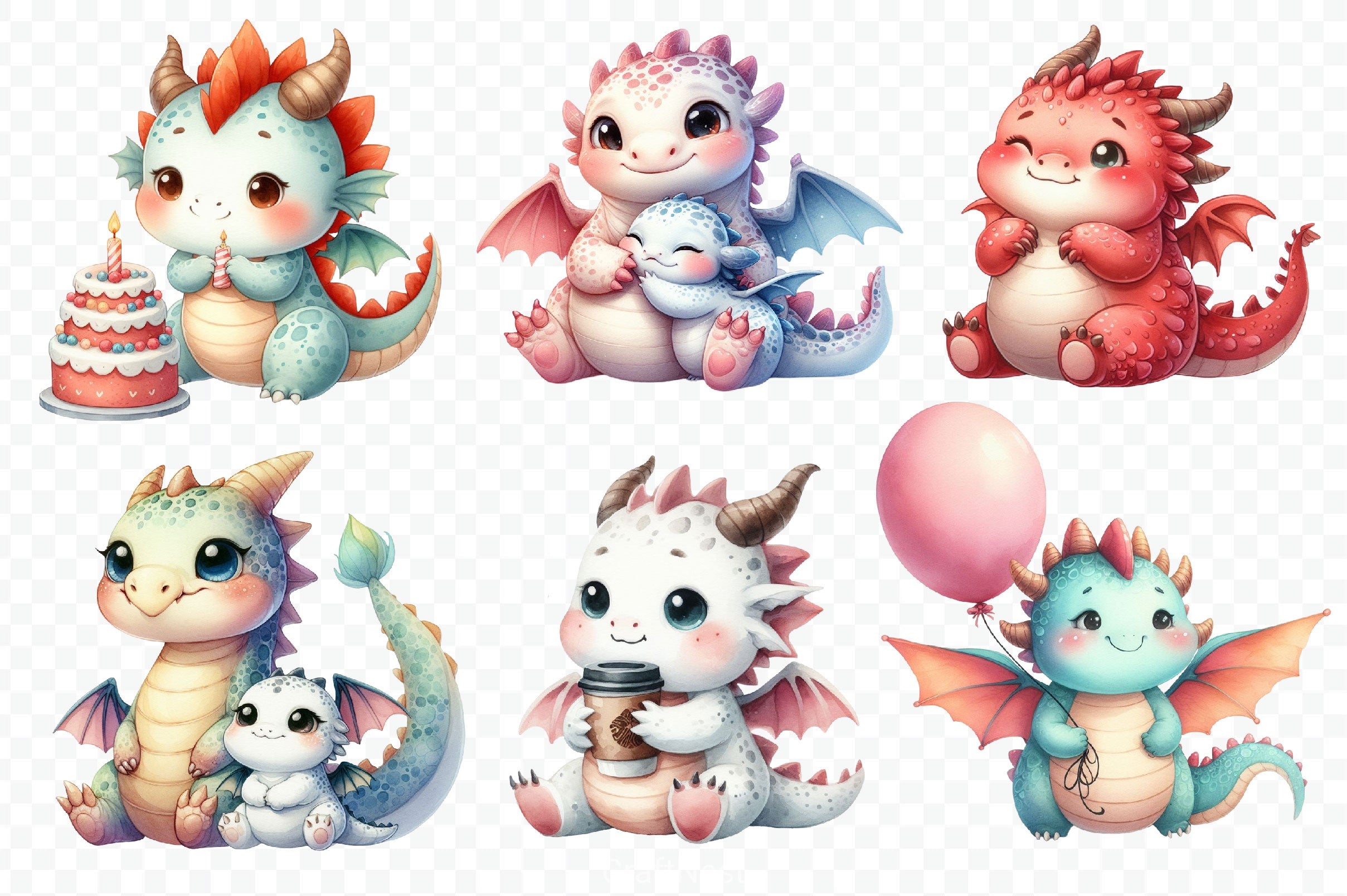 Cute Baby Dragon Valentine Clipart Bundle - CraftNest - Digital Crafting and Art