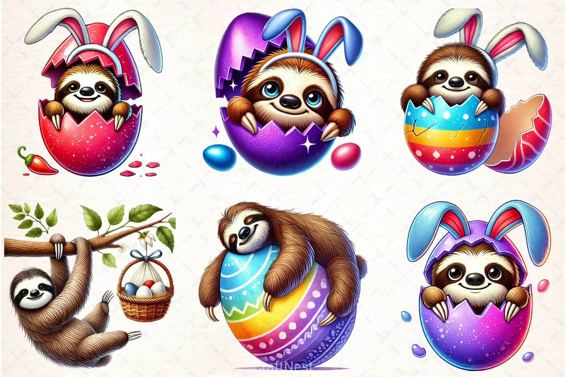 Easter Sloth Clipart Bundle - CraftNest - Digital Crafting and Art