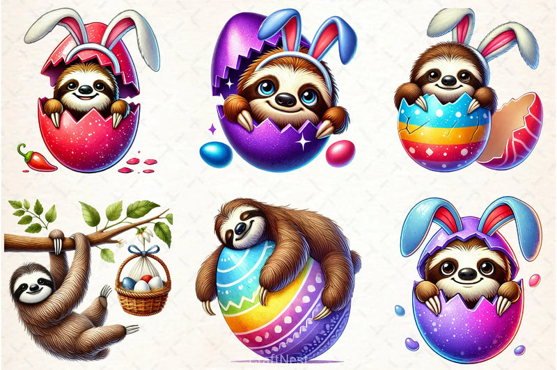 Easter Sloth Clipart Bundle - CraftNest - Digital Crafting and Art