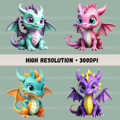 Dragons 3D Clipart Bundle - CraftNest - Digital Crafting and Art