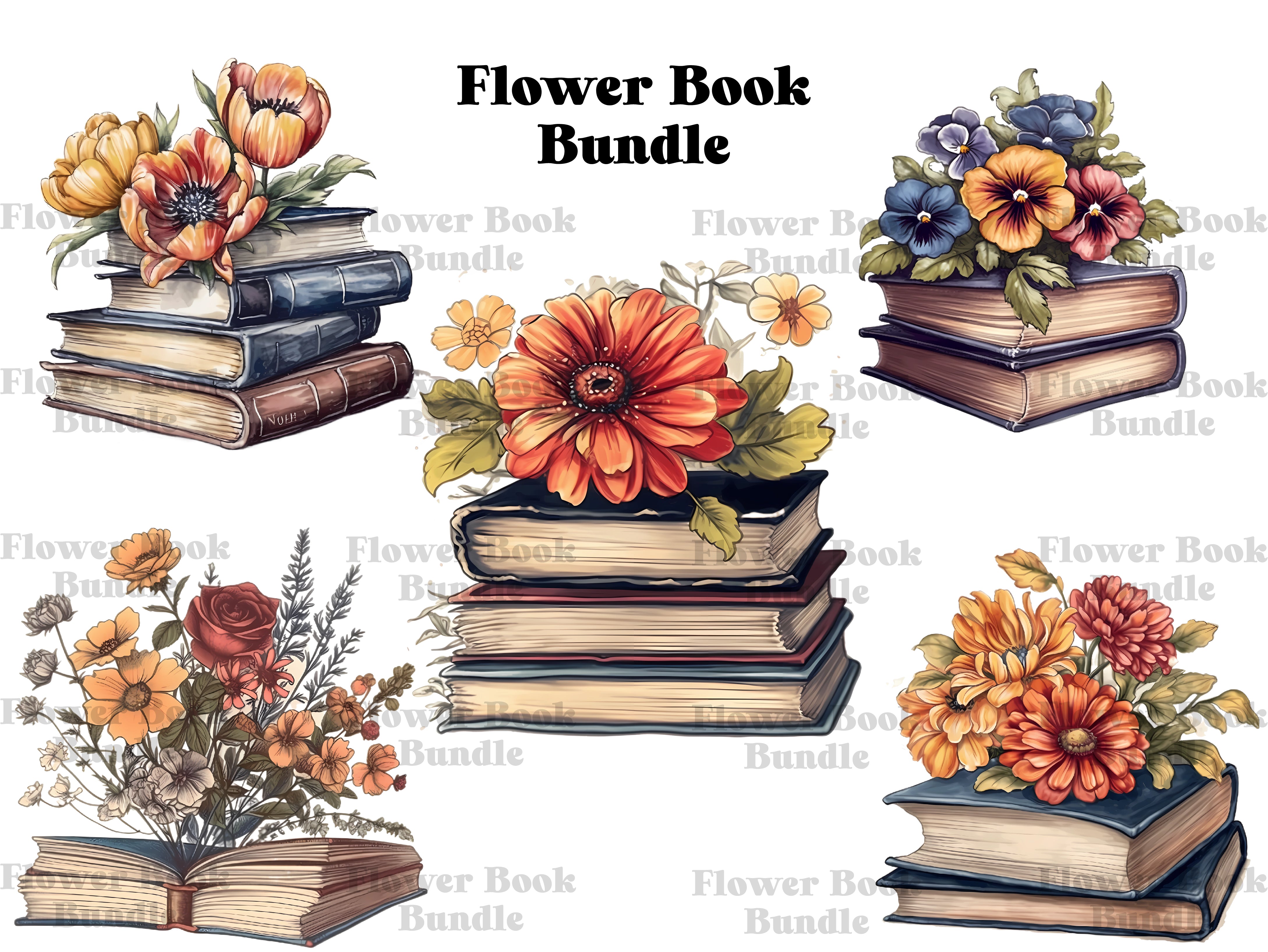 Flower Books Regular Bundle Clipart - CraftNest