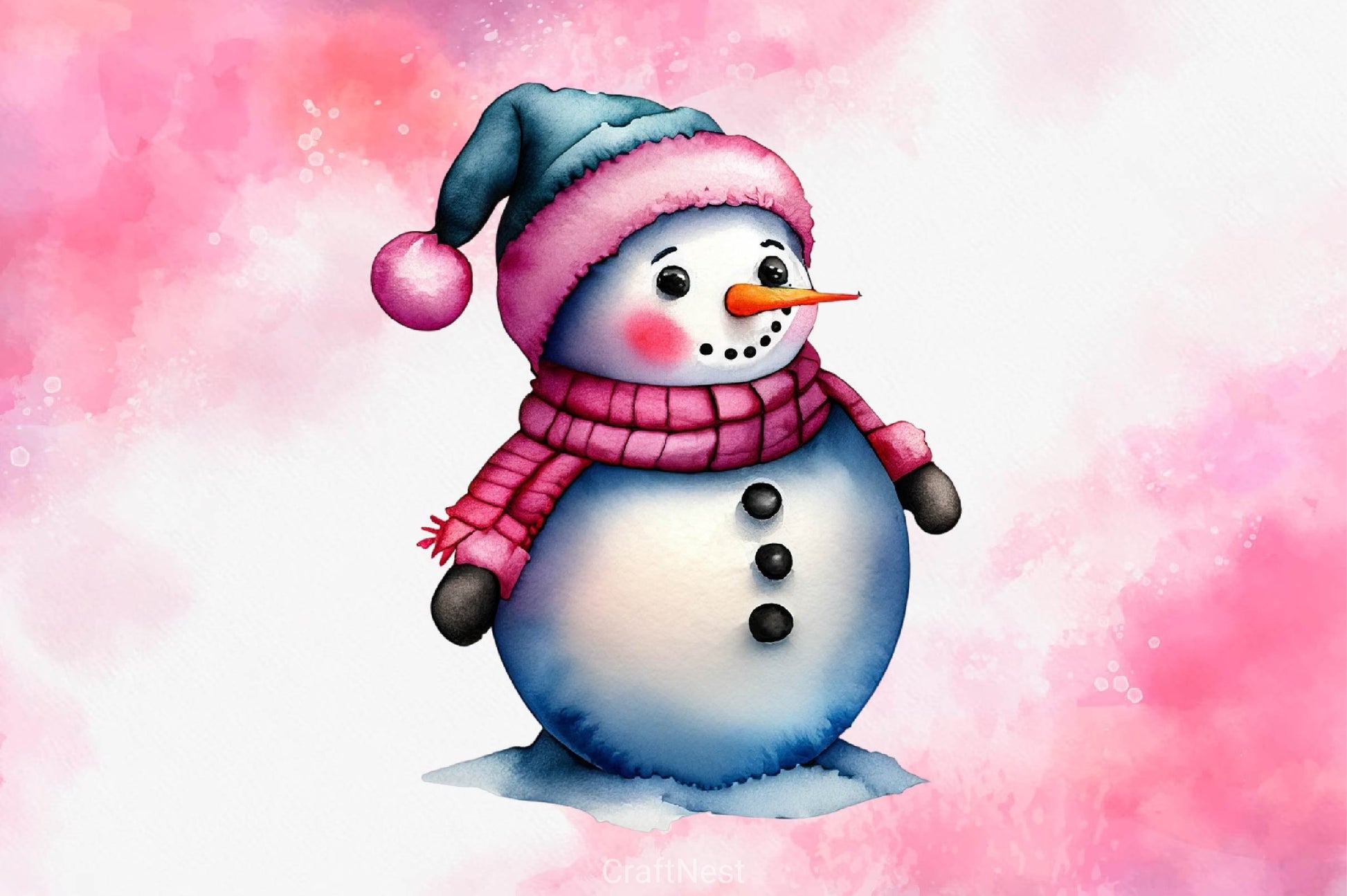 Cute Pink Color Snowman Christmas Clipart Bundle - CraftNest - Digital Crafting and Art