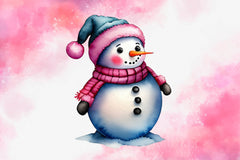 Cute Pink Color Snowman Christmas Clipart Bundle - CraftNest - Digital Crafting and Art