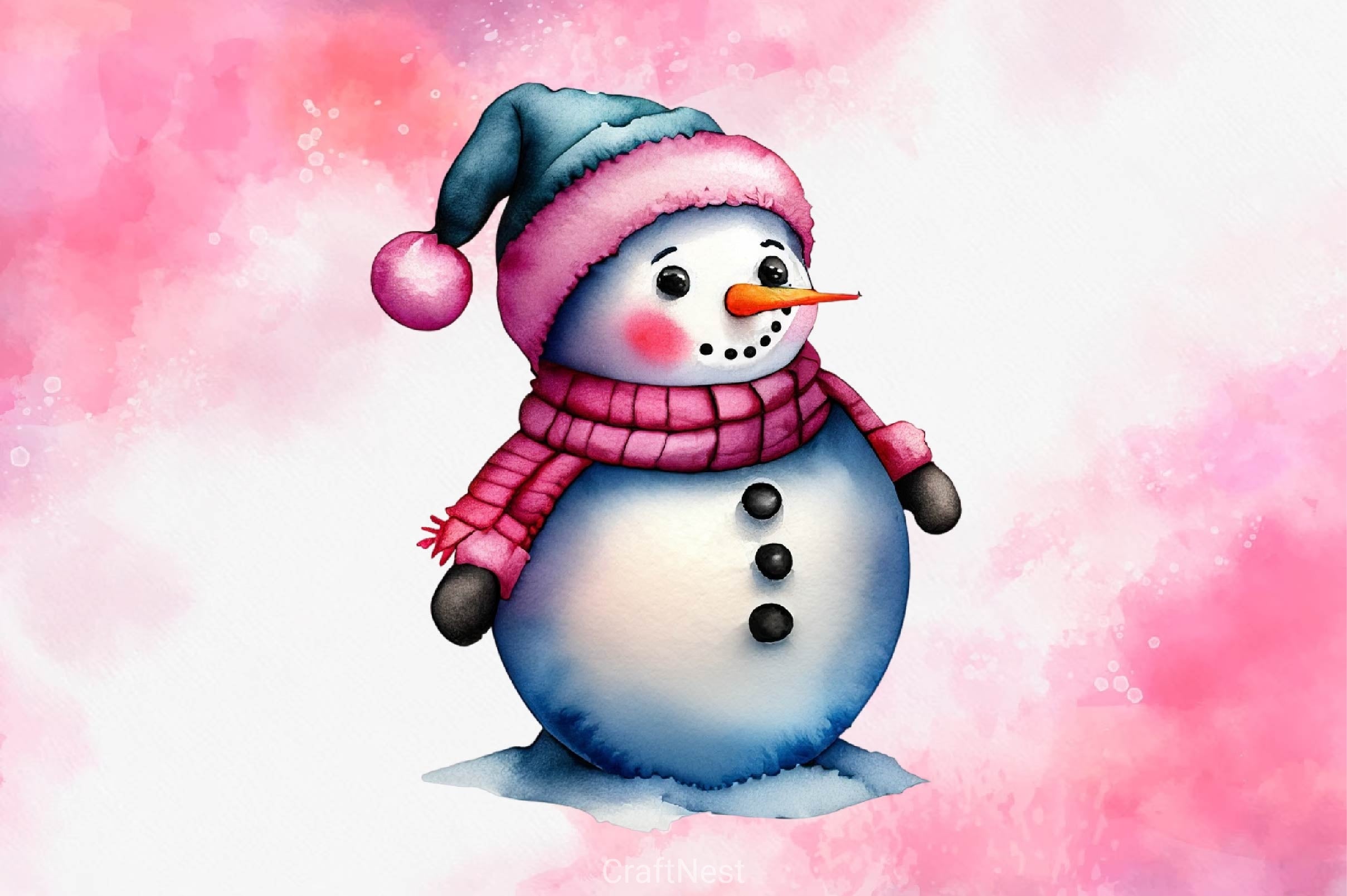 Cute Pink Color Snowman Christmas Clipart Bundle - CraftNest - Digital Crafting and Art