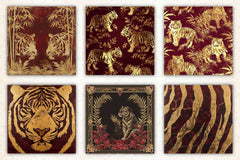 Burgundy And Gold Tiger Digital Paper - CraftNest - Digital Crafting and Art
