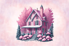 Pink Christmas House Clipart Bundle - CraftNest - Digital Crafting and Art