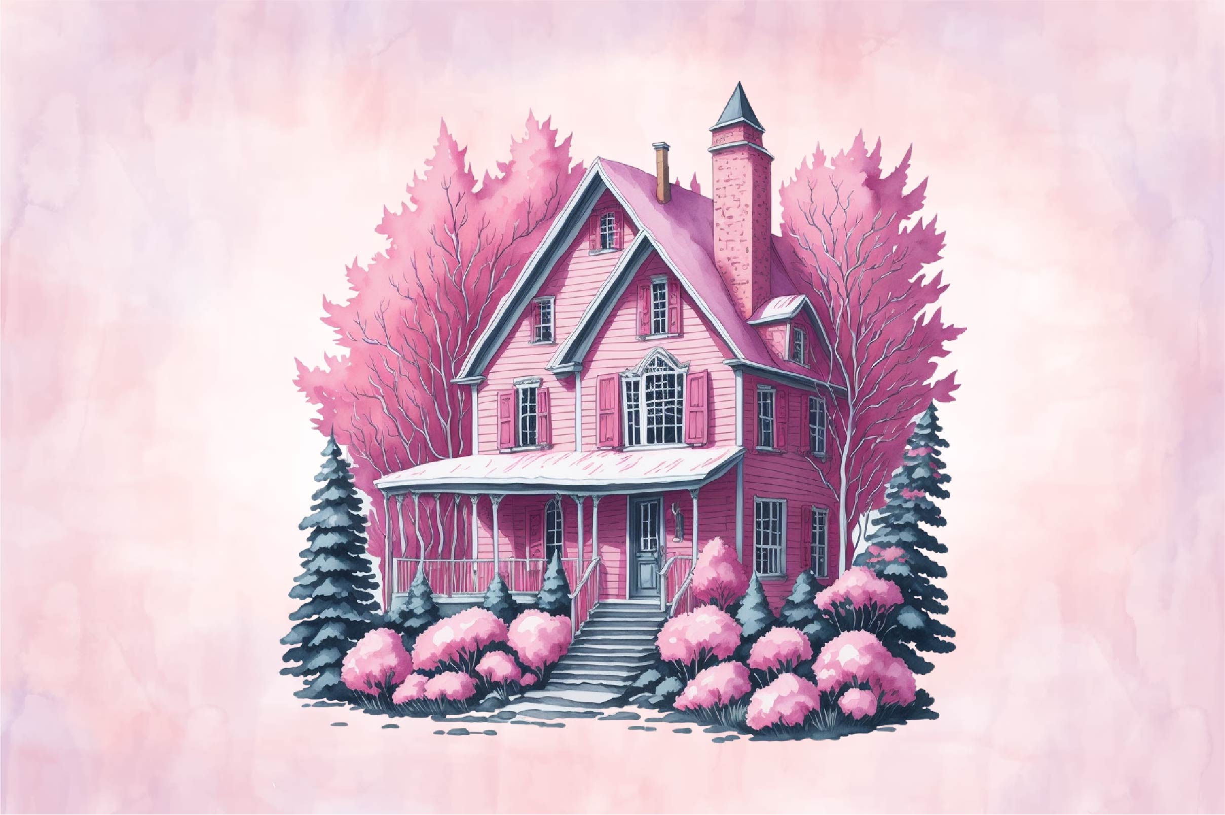 Pink Christmas House Clipart Bundle - CraftNest - Digital Crafting and Art