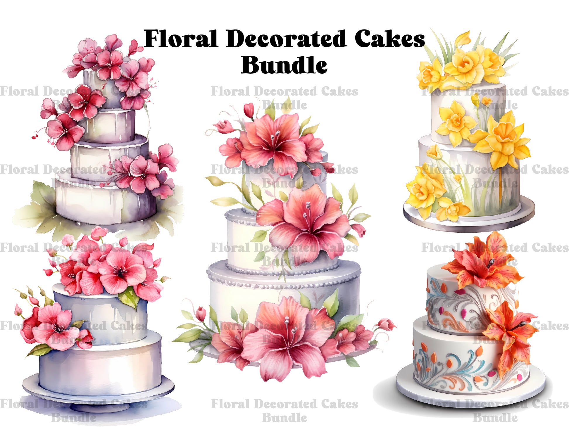 Floral Decorated Cakes Clipart - CraftNest