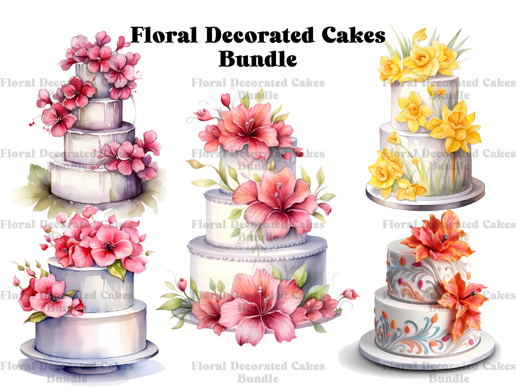 Floral Decorated Cakes Clipart - CraftNest