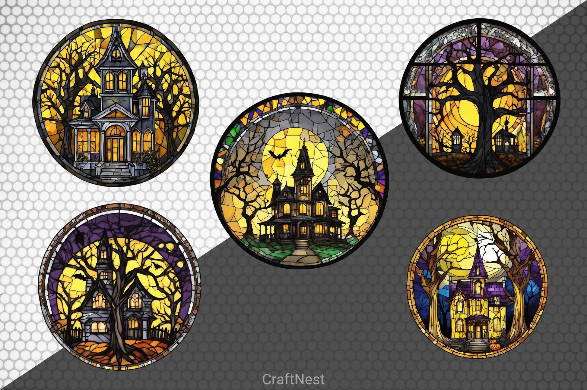 Stained Glass Spooky House Clipart Bundle 2 - CraftNest - Digital Crafting and Art