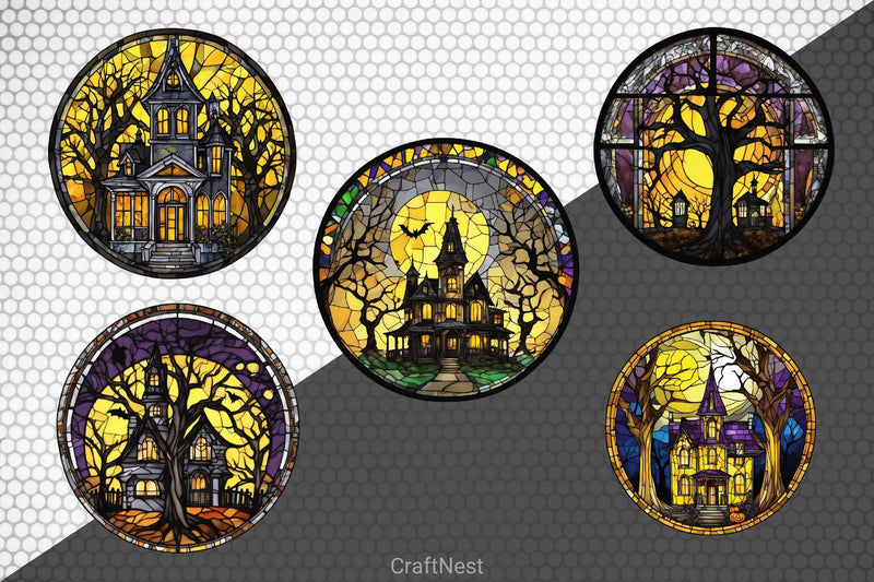 Stained Glass Spooky House Clipart Bundle 2 - CraftNest - Digital Crafting and Art