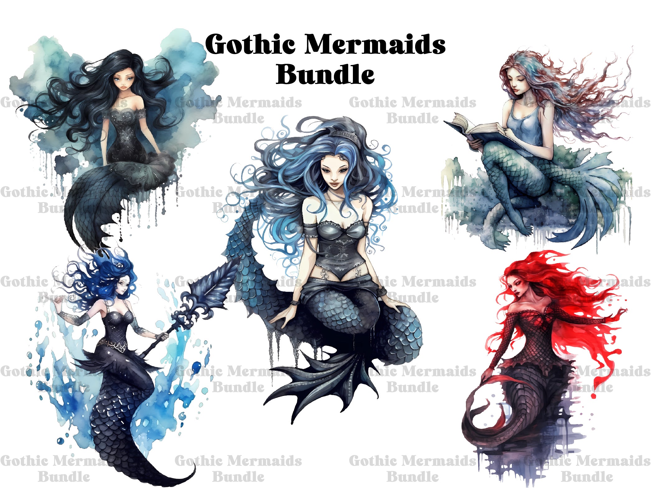 Gothic Mermaids Clipart - CraftNest