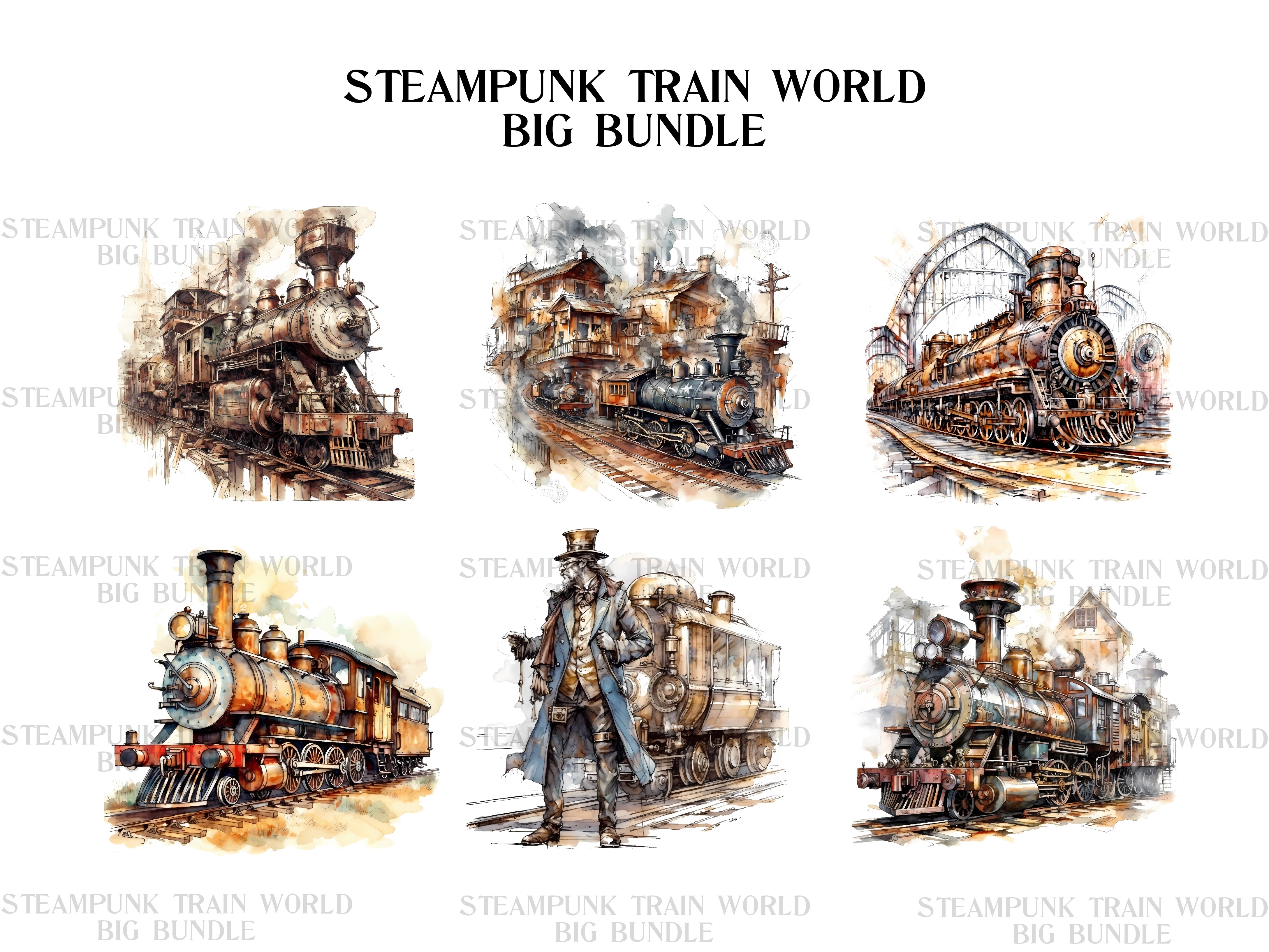 Steampunk Train World Clipart - CraftNest