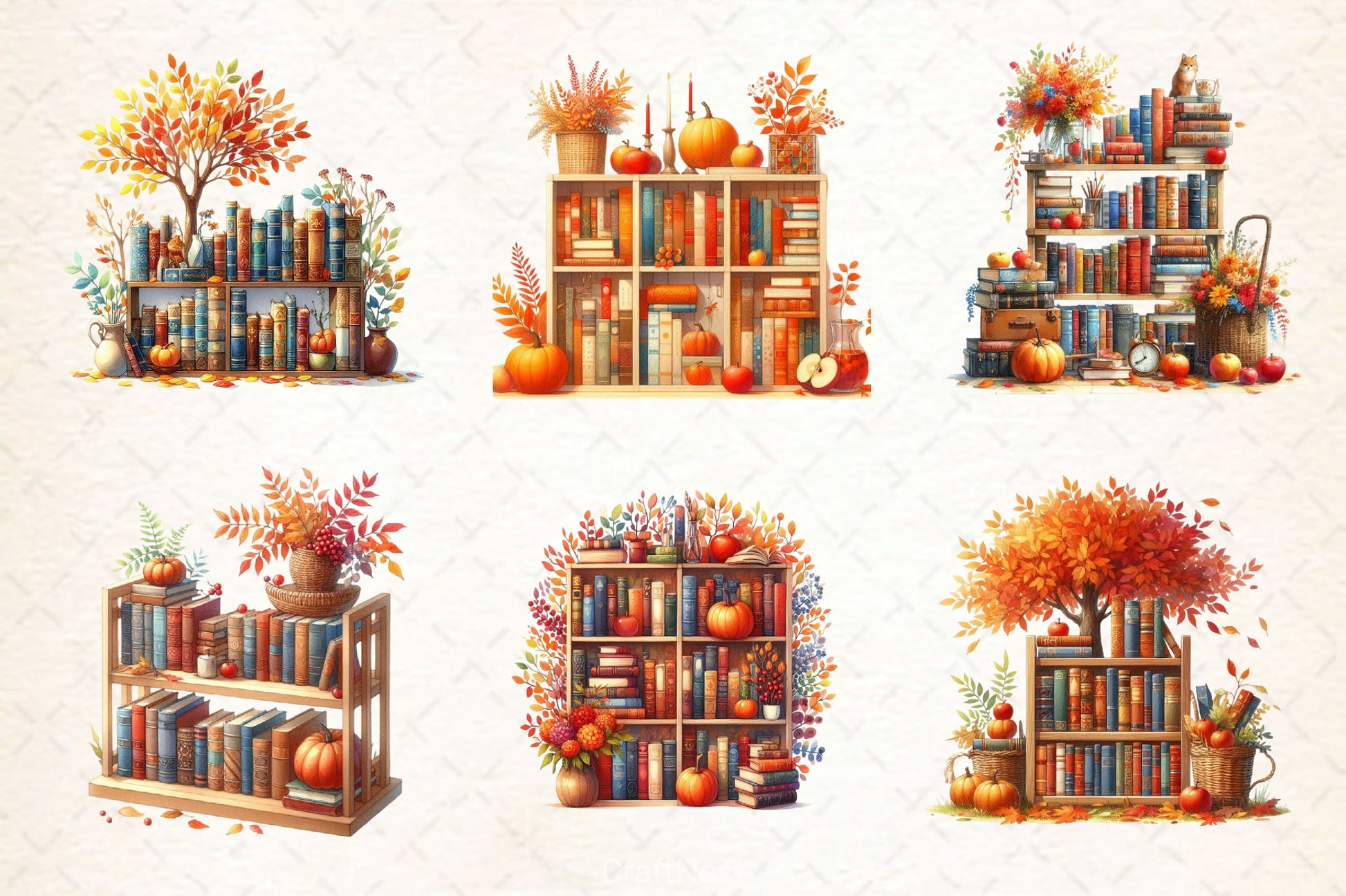 Autumn Bookshelf Clipart Bundle - CraftNest - Digital Crafting and Art