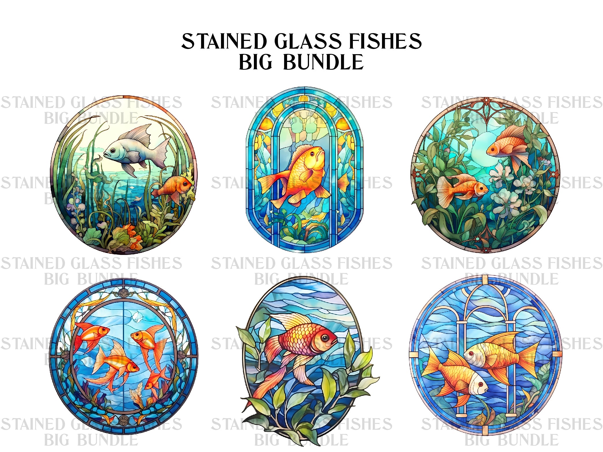 Stained Glass Fishes Clipart - CraftNest