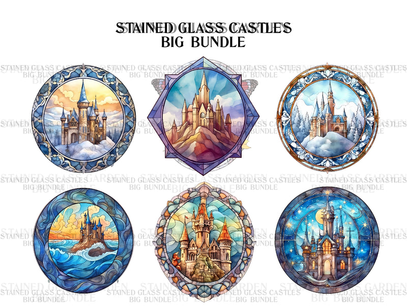 Stained Glass Castles Clipart - CraftNest