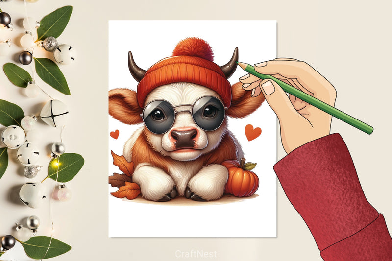 Autumn Baby Cow Clipart Bundle - CraftNest - Digital Crafting and Art