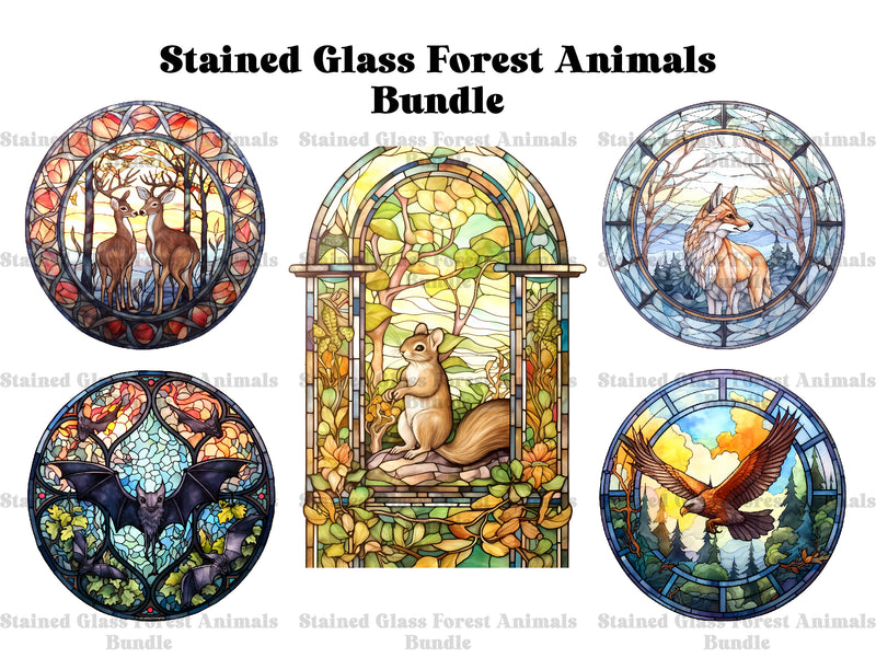 Stained Glass Forest Animals Clipart - CraftNest