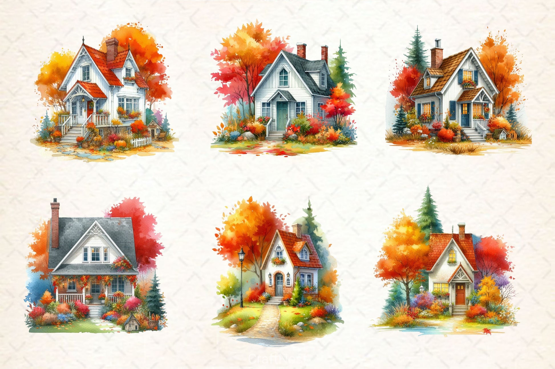 Autumn House Clipart Bundle - CraftNest - Digital Crafting and Art