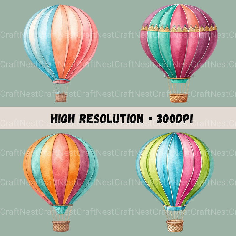 Hot Air Balloons Colorful Clipart Bundle - CraftNest - Digital Crafting and Art