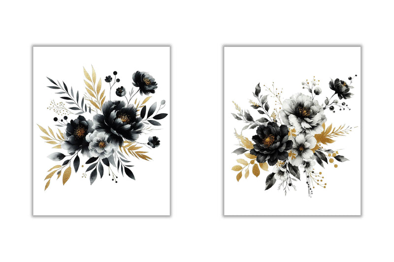 Black White And Gold Flowers Clipart Bundle - CraftNest - Digital Crafting and Art