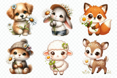Cute Animals & Daisy Flowers Clipart Bundle 4 - CraftNest - Digital Crafting and Art