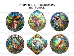 Stained Glass Dinosaurs Clipart - CraftNest