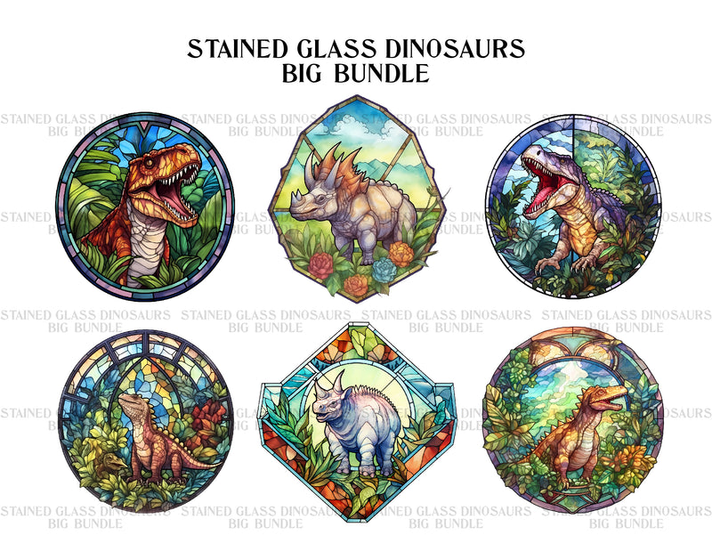 Stained Glass Dinosaurs Clipart - CraftNest