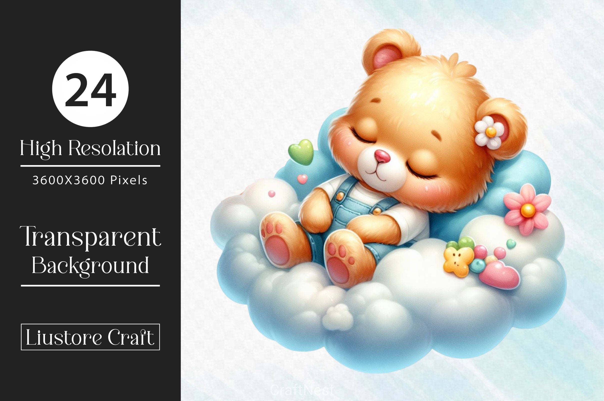 Sleeping Teddy Bear Clipart Bundle - CraftNest - Digital Crafting and Art