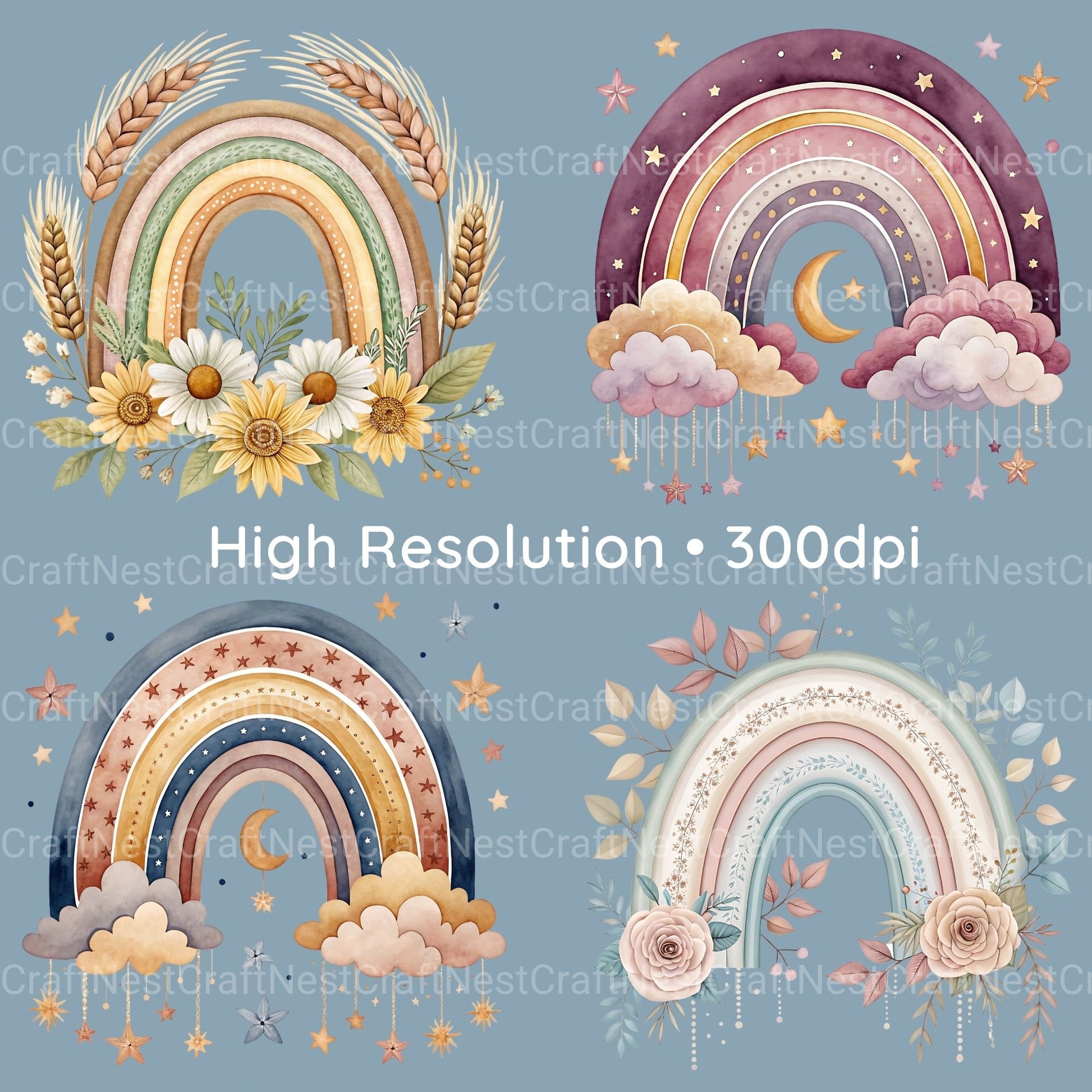 Boho Rainbows Clipart Bundle - CraftNest - Digital Crafting and Art