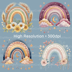 Boho Rainbows Clipart Bundle - CraftNest - Digital Crafting and Art
