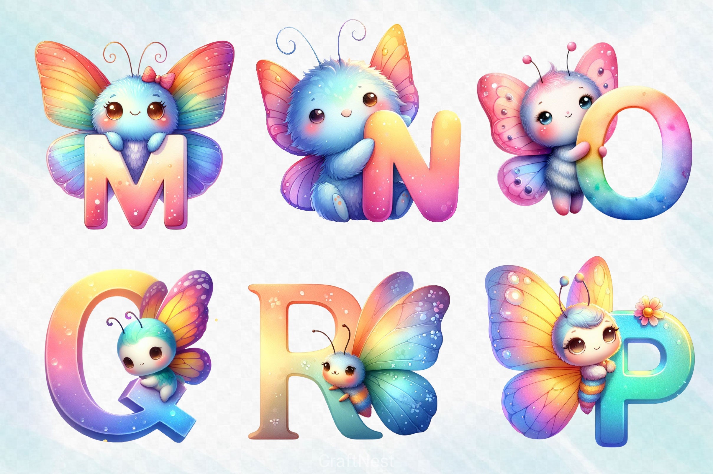 Cute Butterfly Alphabet Clipart Bundle - CraftNest - Digital Crafting and Art