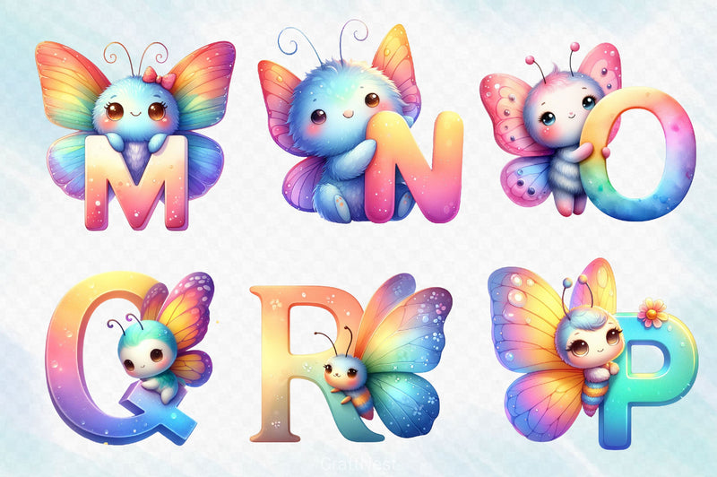 Cute Butterfly Alphabet Clipart Bundle - CraftNest - Digital Crafting and Art