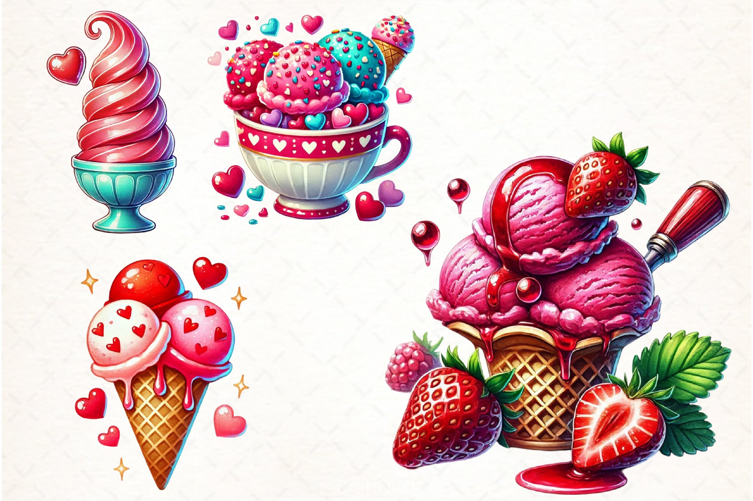 Valentine Ice Cream Clipart Bundle - CraftNest - Digital Crafting and Art