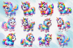 Cute Dog In Unicorn Costume Clipart Bundle - CraftNest - Digital Crafting and Art