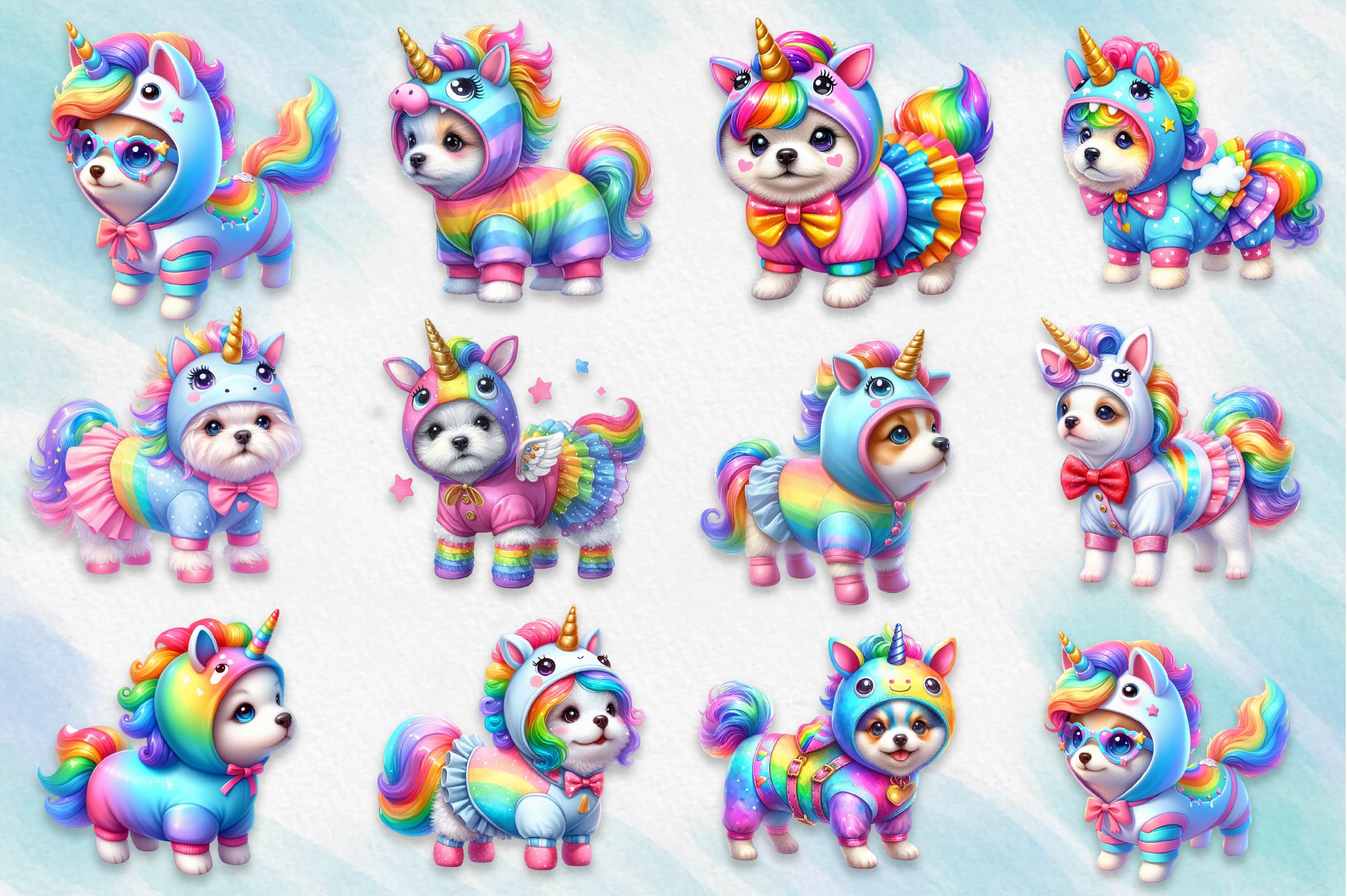 Cute Dog In Unicorn Costume Clipart Bundle - CraftNest - Digital Crafting and Art