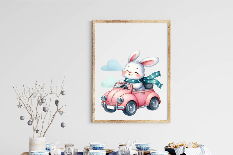 Cute Bunny Racing Car Clipart Bundle - CraftNest - Digital Crafting and Art