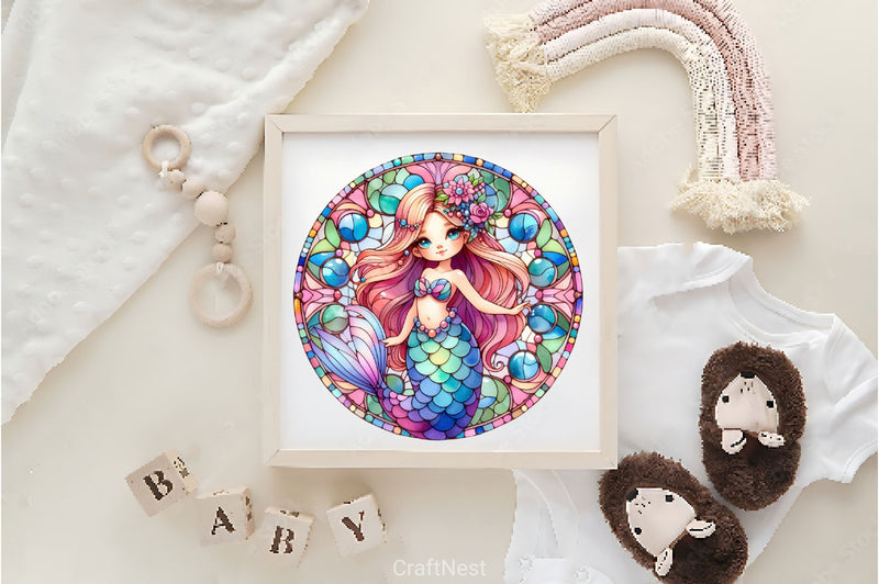 Stained Glass Mermaid Wind Spinner Clipart Bundle - CraftNest - Digital Crafting and Art
