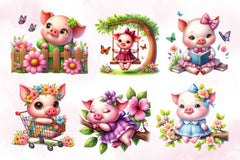 Cute Baby Pig Clipart Bundle - CraftNest - Digital Crafting and Art