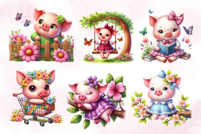 Cute Baby Pig Clipart Bundle - CraftNest - Digital Crafting and Art