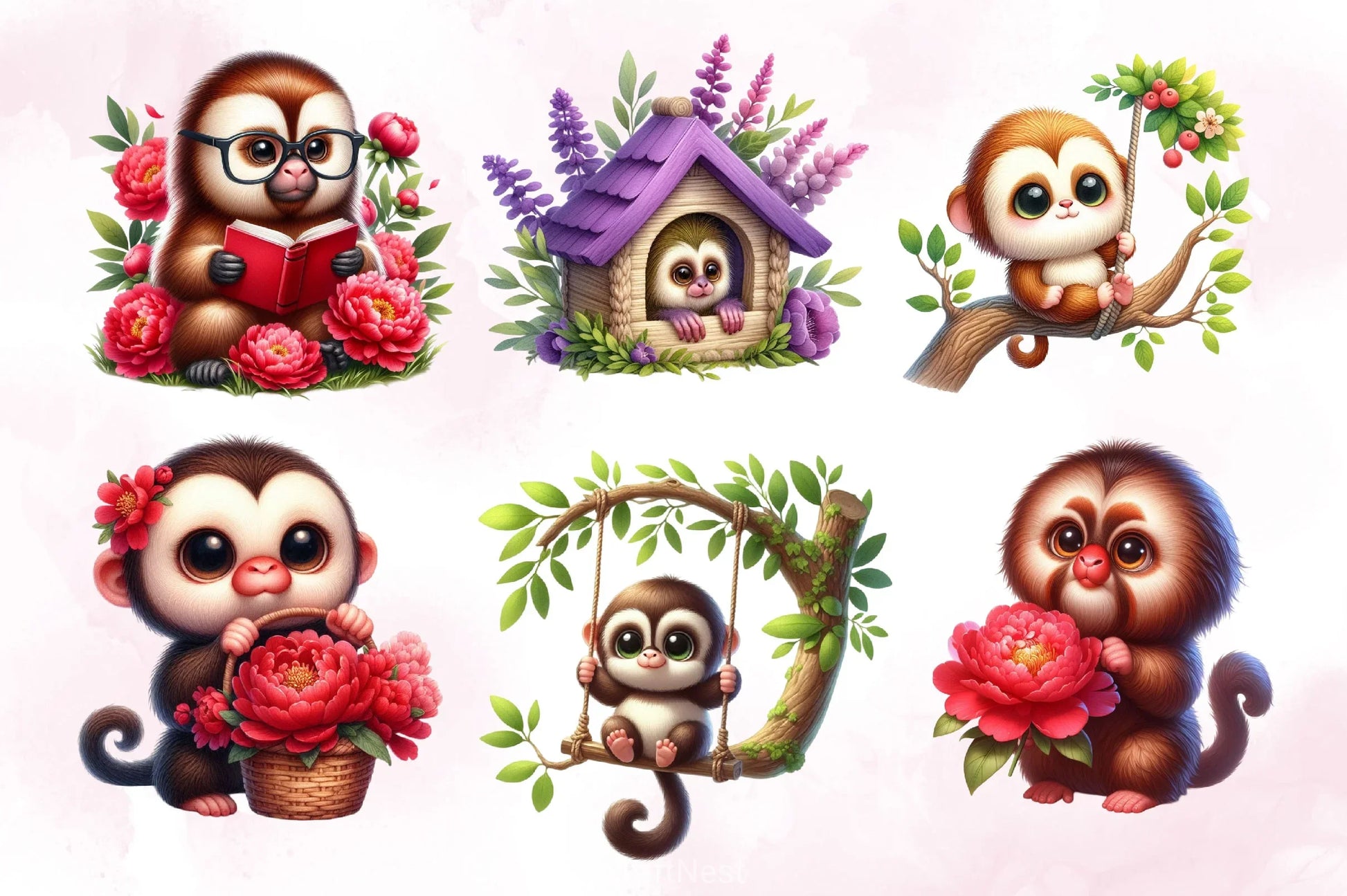 Cute Monkey Clipart Bundle 2 - CraftNest - Digital Crafting and Art