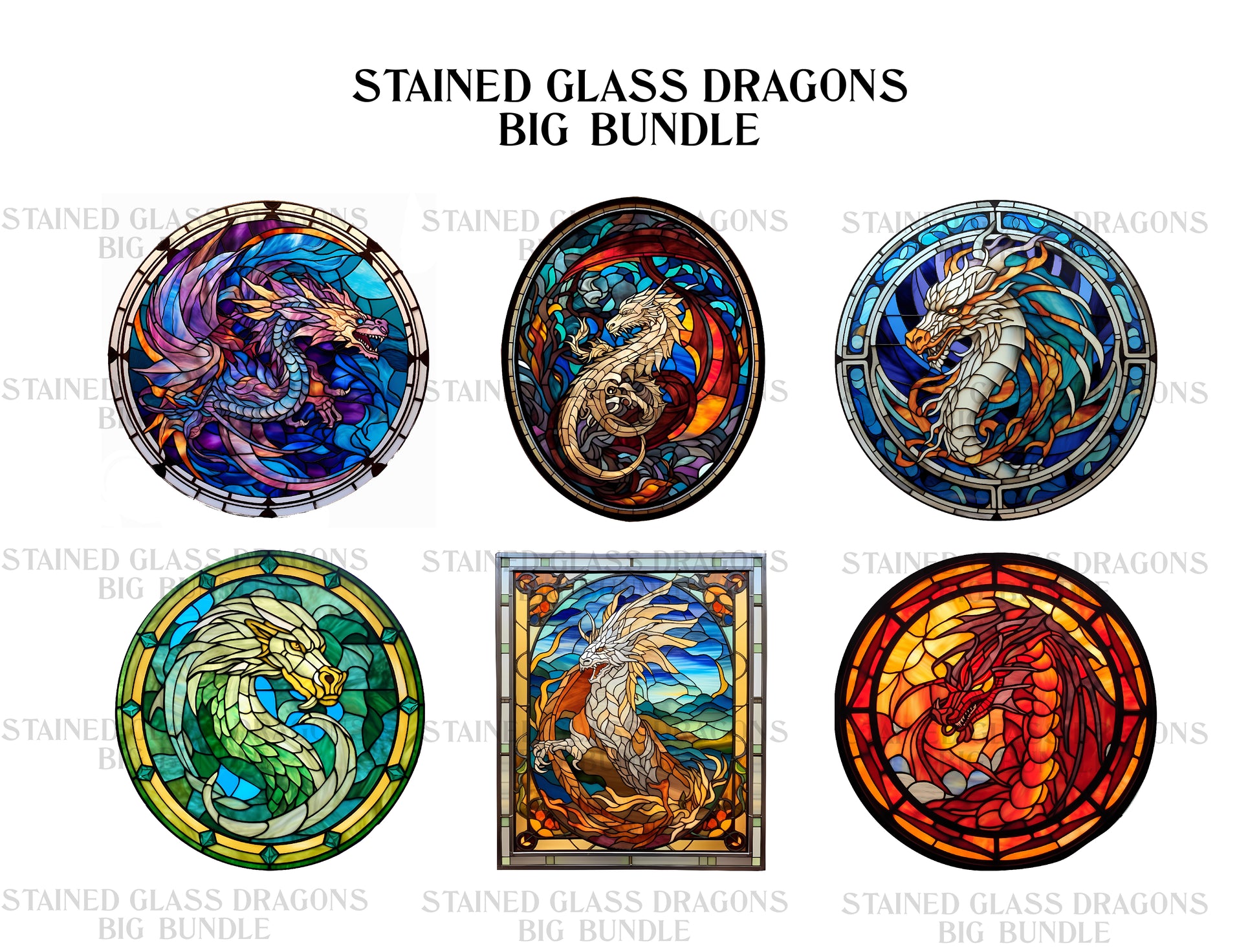 Stained Glass Dragons Clipart - CraftNest