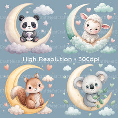Nursery Animals Crescent Moon Clipart Bundle - CraftNest - Digital Crafting and Art
