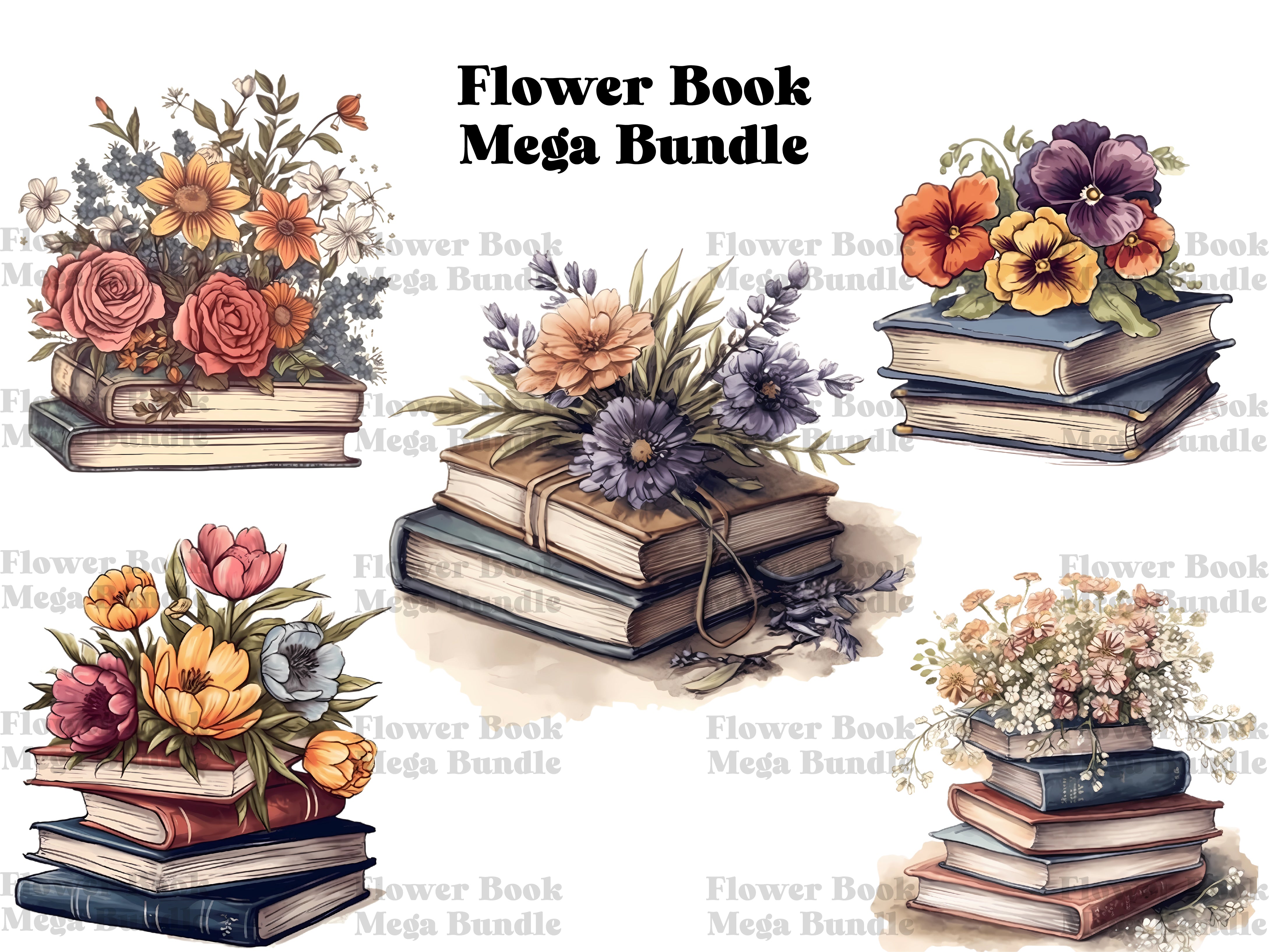 Flower Books Mega Bundle Clipart - CraftNest