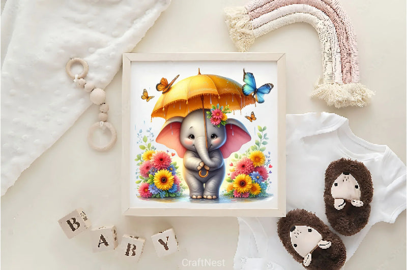 Cute Elephant Under The Rain Clipart Bundle - CraftNest - Digital Crafting and Art