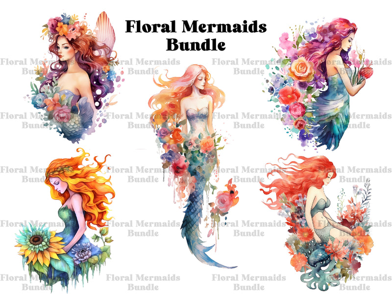 Floral Mermaids Clipart - CraftNest