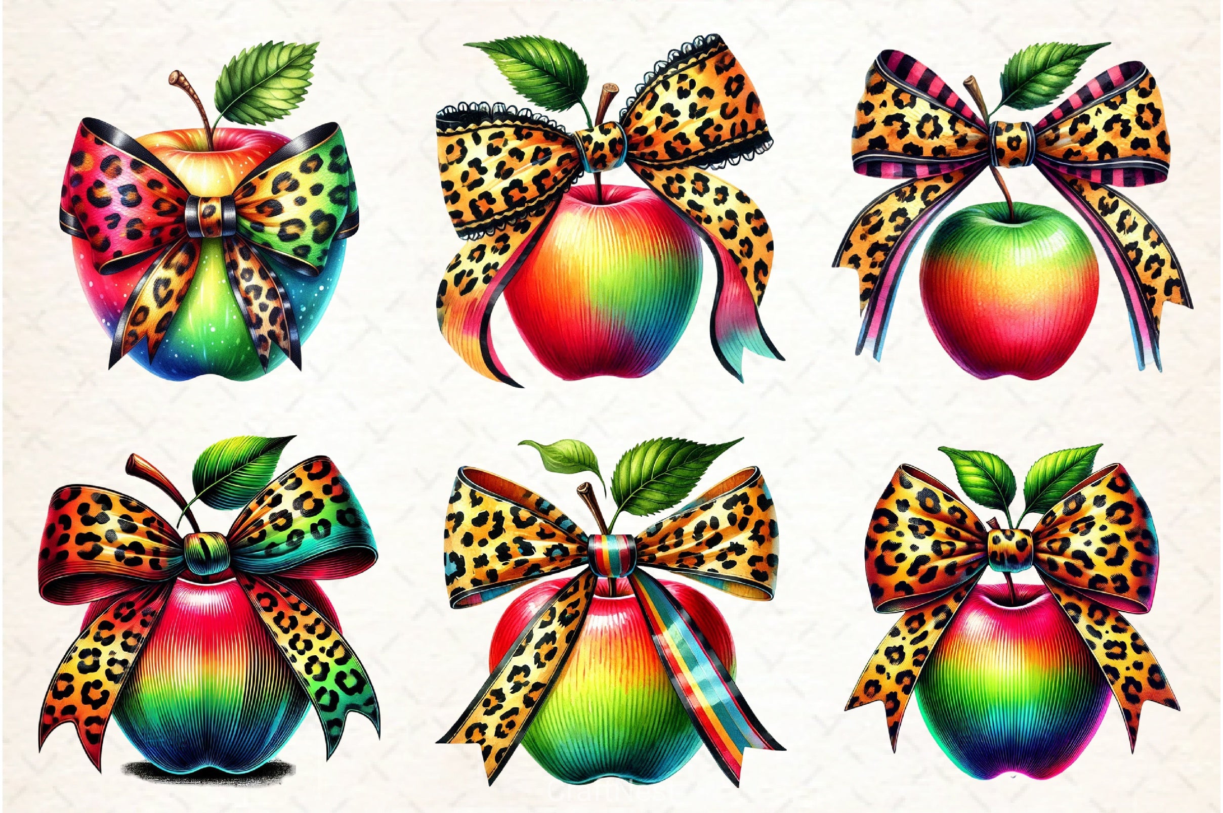 Leopard Apple Bow Clipart Bundle - CraftNest - Digital Crafting and Art