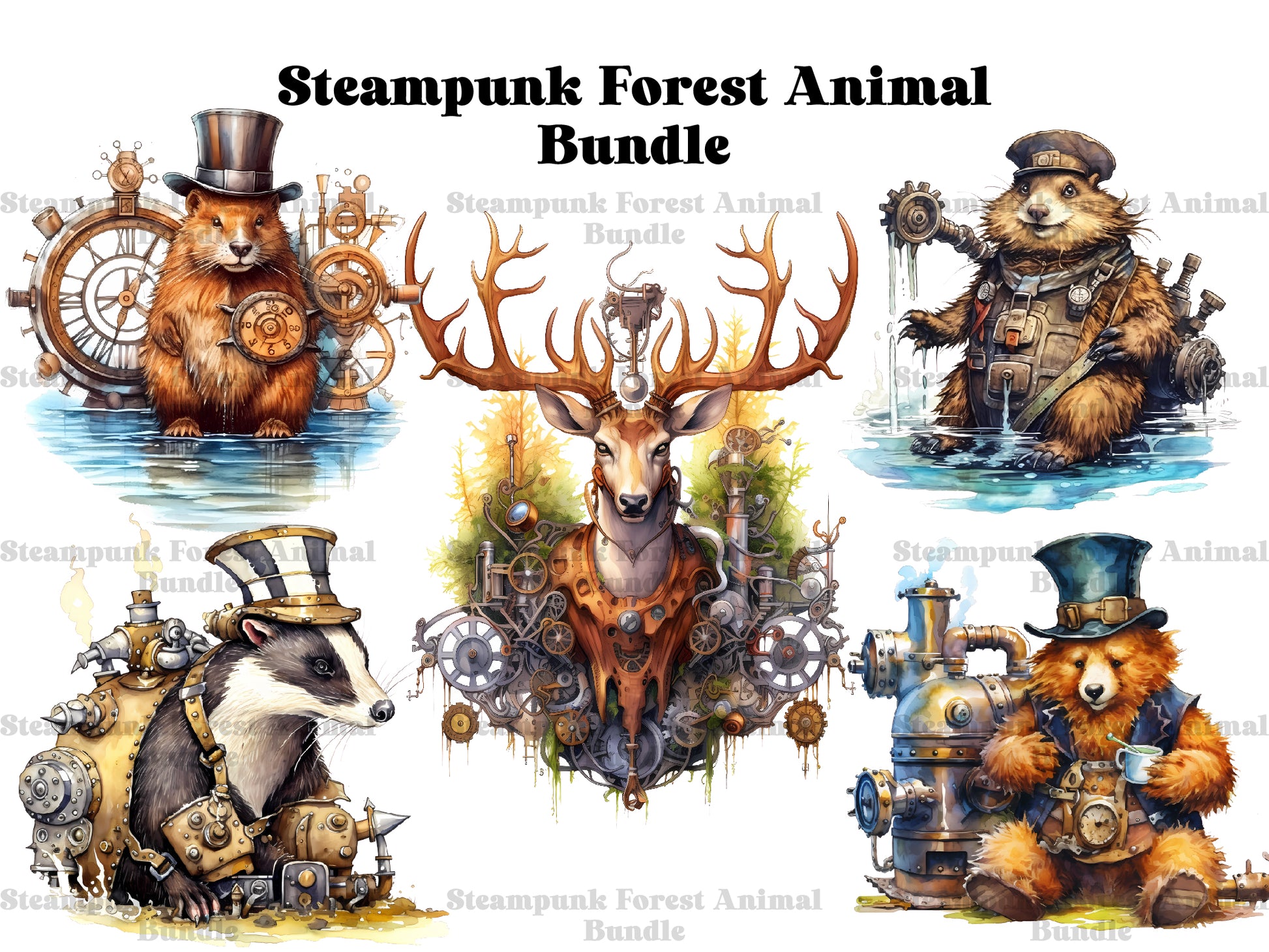 Steampunk Forest Animals Clipart - CraftNest